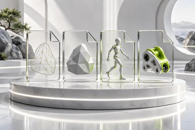 Four spatial symbols representing different ways to store a 3D model