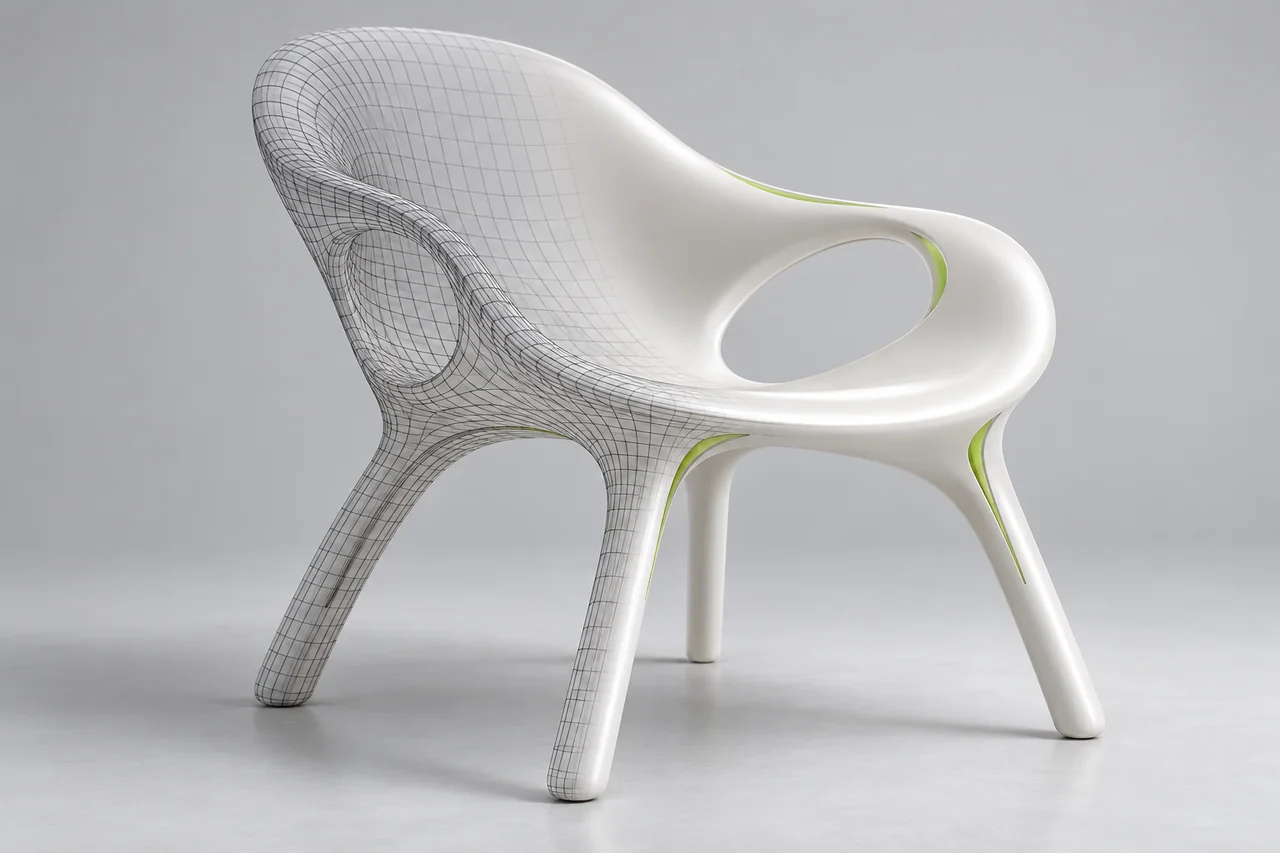 Chair model transitioning from polygon mesh to a smooth surface