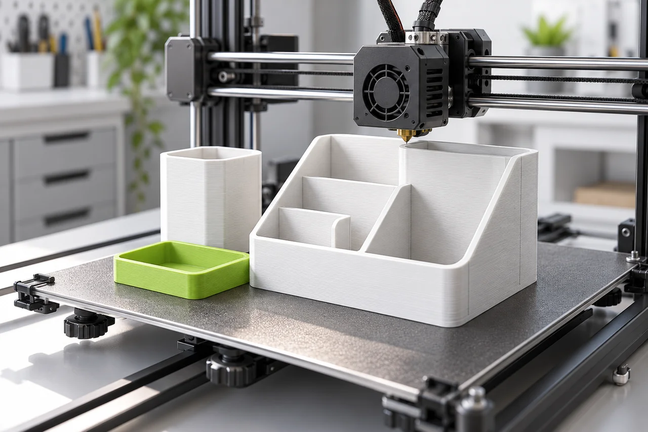 3D printer creating a modular desk organizer